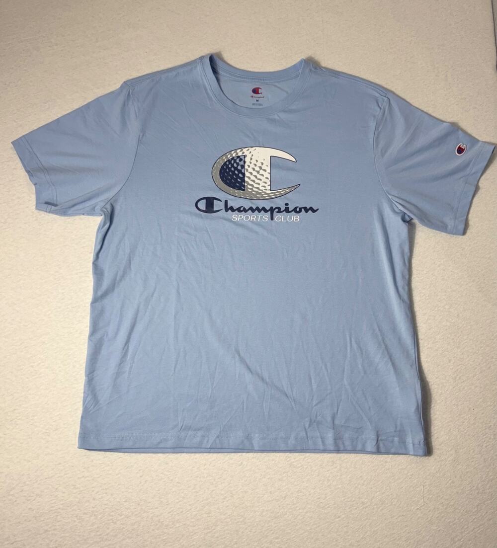 Champion Mens Golf Groove Graphic Tee Placid Light Blue Sports Club Shirt Size M